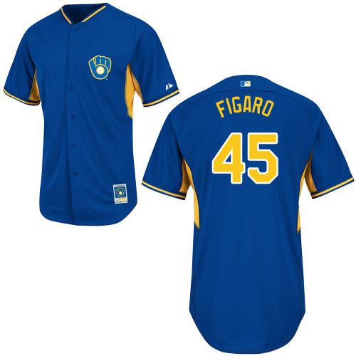 Alfredo Figaro #45 MLB Jersey-Milwaukee Brewers Men's Authentic 2014 Blue Cool Base BP Baseball Jersey